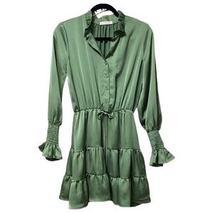 NWOT Karlie Womens Small Tiered Long Sleeve Dress‎ Plitvice Green